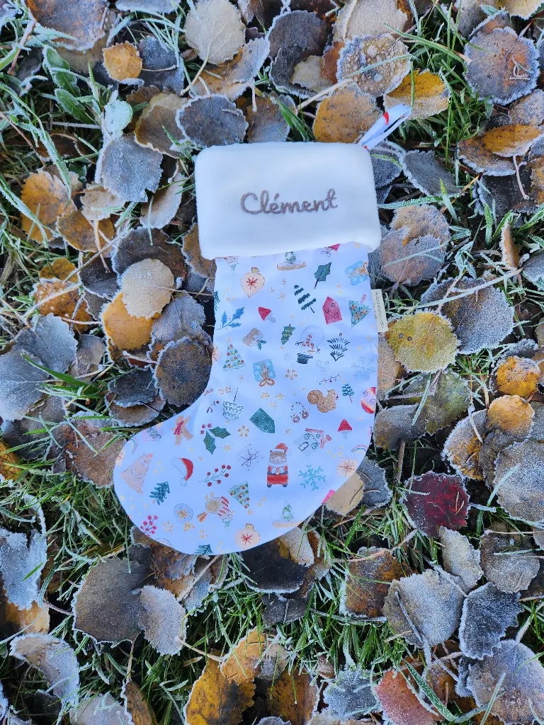 Botte de Noël (Petite, Coton toile de Jouy vert, Pas de broderie)