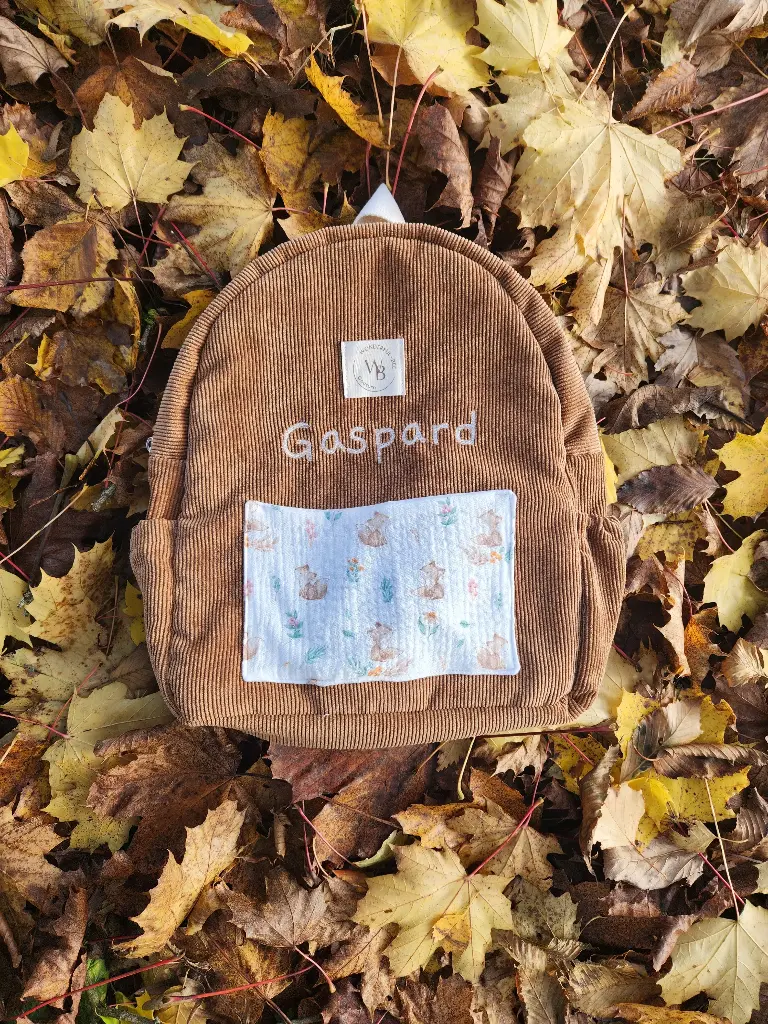 Sac d'école avec zip (éponge sable, Double gaze rose petites fleurs, Pas de broderie, Type 1)