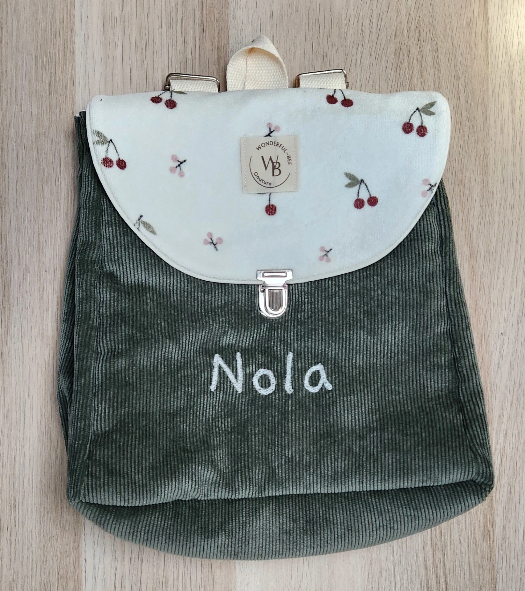 Sac de crèche ou d'école (double gaze rose clair, Double gaze rose petites fleurs, Pas de broderie, Type 1)