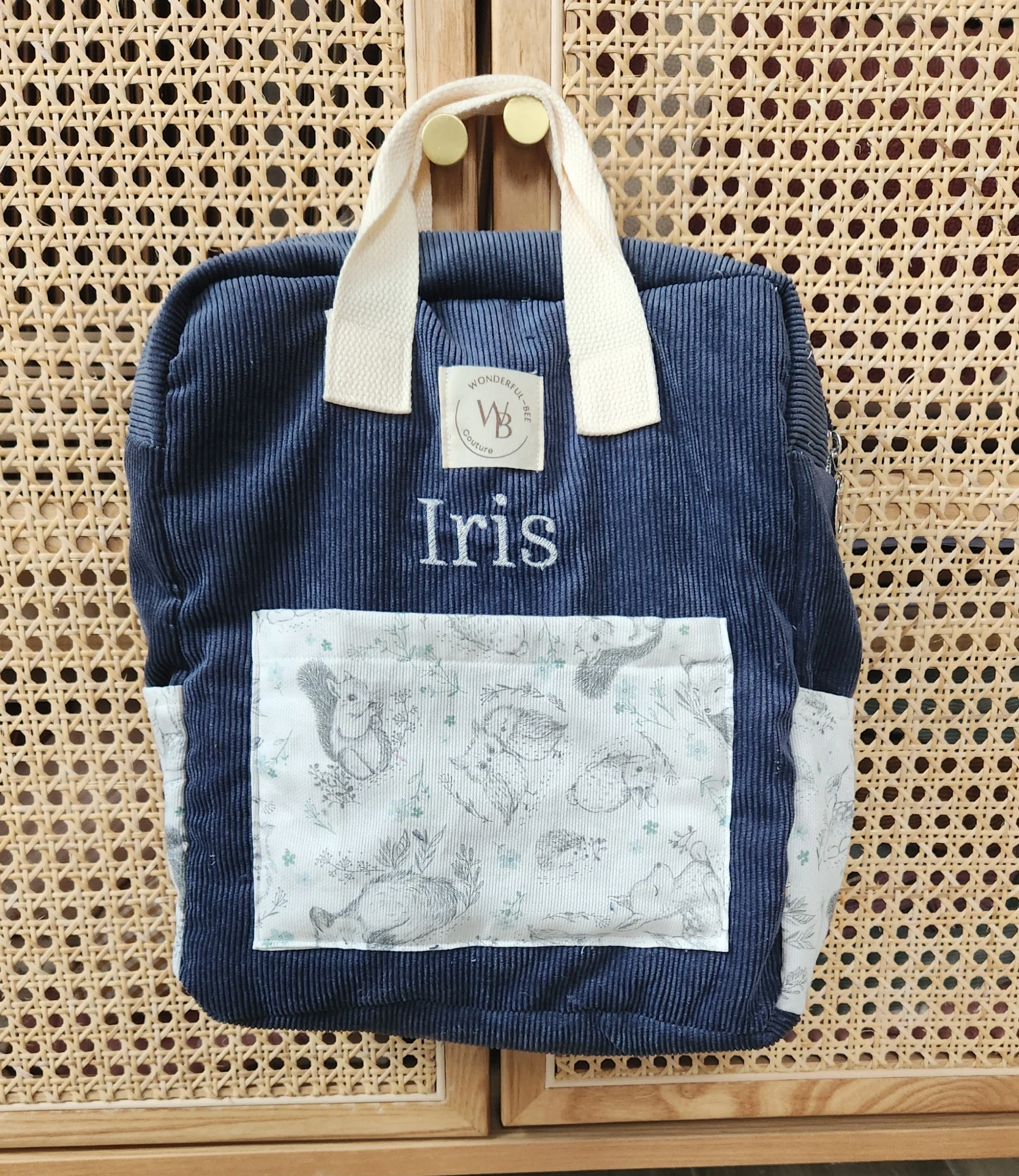 Petit sac carré (éponge sable, Double gaze rose petites fleurs, Pas de broderie)